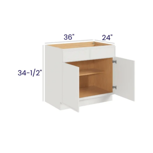 Slim Dove White - Base Cabinet Double Door - 36"W X 24"D X 34-1/2"H With 2 Door, 2 Drawer And 1 Shelf