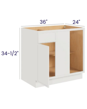 Slim Dove White – Blind Base Corner Cabinet – 27″W X 24″D X 34-1/2″H With 1 Door, Drawer And Shelf – Install Range 36″ – 39″