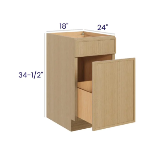 Slim White Oak - Base Waste Basket Cabinet - 18"W X 34-1/2"H X 24"D (Trash bins not included)