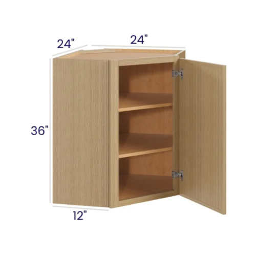 Slim White Oak - Wall Diagonal Corner Cabinet - 24"W X 36"H X 12"D With 1 Door And 2 Shelf