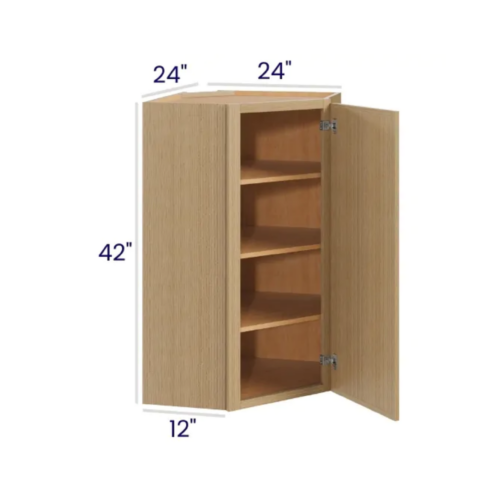 Slim White Oak - Wall Diagonal Corner Cabinet - 24"W X 42"H X 12"D With 1 Door And 2 Shelf