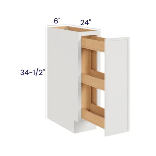Slim Dove White - Spice Pull Base Cabinet - 6"W X 34-1/2"H X 24"D
