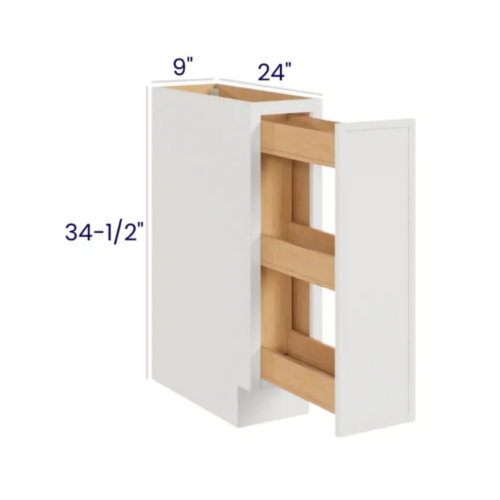 Slim Dove White - Spice Pull Base Cabinet - 9"W X 34-1/2"H X 24"D