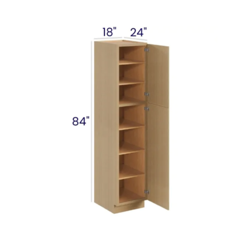 Slim White Oak - Utility Pantry - 18"W X 24"D X 84"H. Two Adjustable Top Shelves, Three Bottom Shelves. Note: Roll Out Shelf Kits Available.