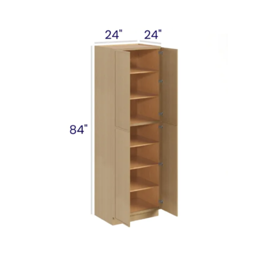Slim White Oak - Utility Pantry - 24"W X 24"D X 84"H. Two Adjustable Top Shelves, Three Bottom Shelves. Note: Roll Out Shelf Kits Available.