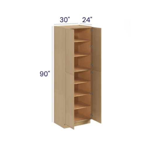 Slim White Oak - Utility Pantry - 30"W X 24"D X 90"H. Two Adjustable Top Shelves, Three Bottom Shelves. Note: Roll Out Shelf Kits Available.