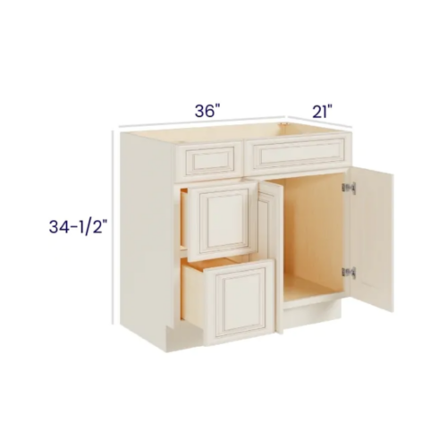Charleston White - Vanity Combo - 36"Wx21"Dx34-1/2"H 2 door, 3 Drawers on Left