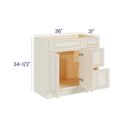 Charleston White - Vanity Combo - 36"Wx21"Dx34-1/2"H 2 door, 3 Drawers on Right
