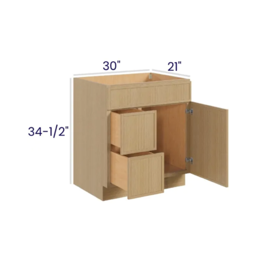 Slim White Oak - Vanity Combo - 30"Wx21"Dx34-1/2"H 2 door, 3 Drawers on Left