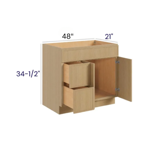 Slim White Oak - Vanity Sink Drawer Base Cabinet - 48"W x 34-1/2"H x 21"D - 3 Left Drawers , 1 False Drawer Front , 3 Right Drawers, 2 Doors