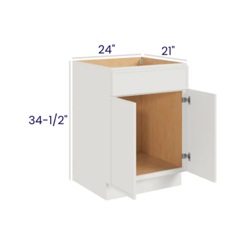 Slim Dove White - Vanity Sink Base Cabinet - 24"W X 21"D X 34-1/2"H With 2 Door And 1 Dummy Drawer