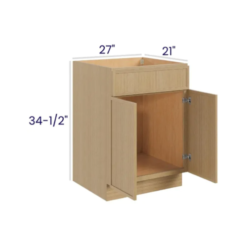 Slim White Oak - Vanity Sink Base Cabinet - 27"W X 21"D X 34-1/2"H With 2 Door And 1 Dummy Drawer