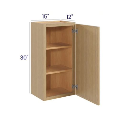 Slim White Oak - Wall Cabinet Single Door - 15"W X 30"H X 12"D With 1 Door And 2 Shelf