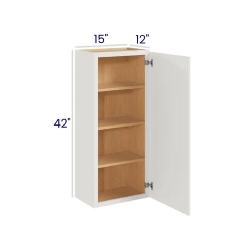 Slim Dove White - Wall Cabinet Single Door - 15"W X 42"H X 12"D With 1 Door And 3 Shelf