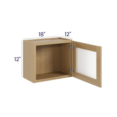 Slim White Oak - Wall cabinet Single Glass door - 18"W X 12"H X 12"D *Clear Glass Included