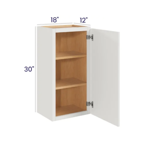 Slim Dove White - Wall Cabinet Single Door - 18"W X 30"H X 12"D With 1 Door And 2 She