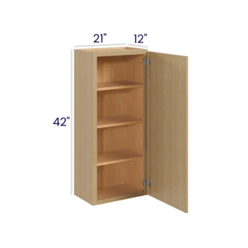 Slim White Oak - Wall Cabinet Single Door - 21"W X 42"H X 12"D With 1 Door And 3 Shelf