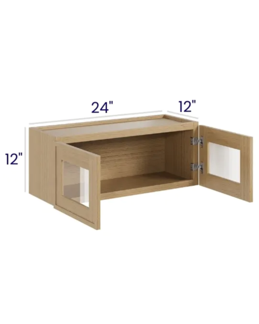 Slim White Oak12″ H Double Door Wall Cabinet with Glass Doors