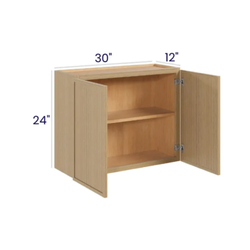 Slim White Oak - Wall Cabinet Double Door - 30"W X 24"H X 12"D With 2 Door