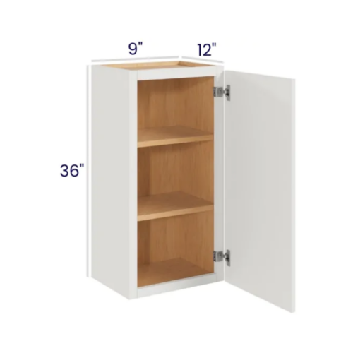 Slim Dove White - Wall Cabinet Single Door - 9"W X 36"H X 12"D With 1 Door And 2 Shelf