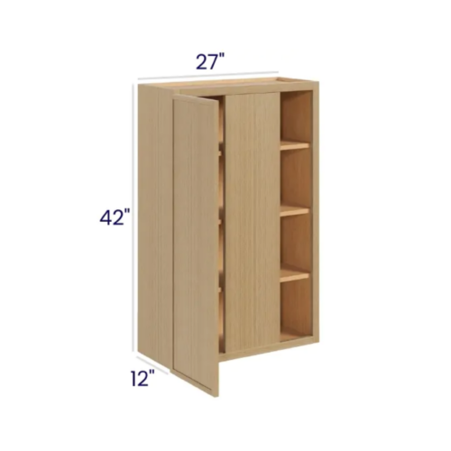 Slim White Oak - Wall Blind Corner Cabinet - 27"W X 42"H X 12"D With 1 Door And 3 Shelf