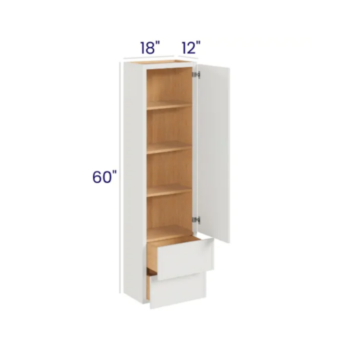 Slim Dove White - Wall Tower Cabinet - 18"W x 60"H x 12"D - 1D, 2 Drawers, 3 S