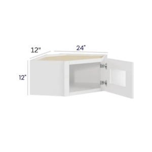 White Shaker 12″ x 24″ Diagonal Corner Wall Cabinet with Glass