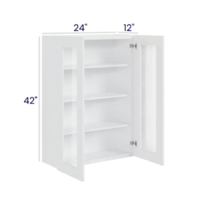 White Shaker 42″ H Double Door Wall Cabinet with Glass Doors