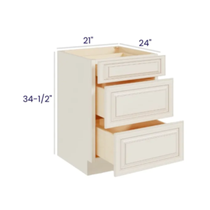 Charleston White - Drawer Base Cabinet - 21"W X 24"D X 34-1/2"H With 3 Drawer