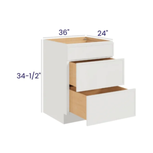 Slim Dove White - Drawer Base Cabinet - 36"W X 24"D X 34-1/2"H With 3 Drawer