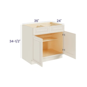 Charleston White - Base Cabinet Double Door - 36"W X 24"D X 34-1/2"H With 2 Door, 2 Drawer And 1 Shelf