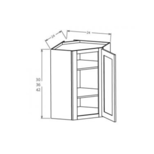 Charleston White - Diagonal Corner Wall Glass Door - 24"W X 36"H X 12"D With 1 Door And 2 Shelf *Clear Glass Included