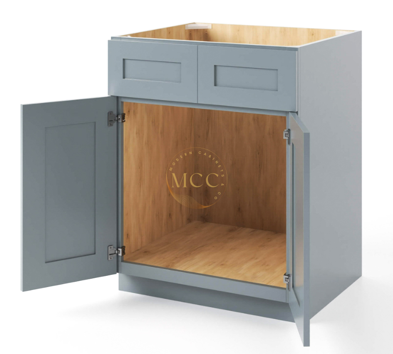 Shaker Gray Sink Base With Double Doors and False Drawers - Image 2
