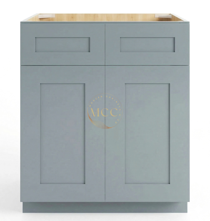 Shaker Gray Sink Base With Double Doors and False Drawers