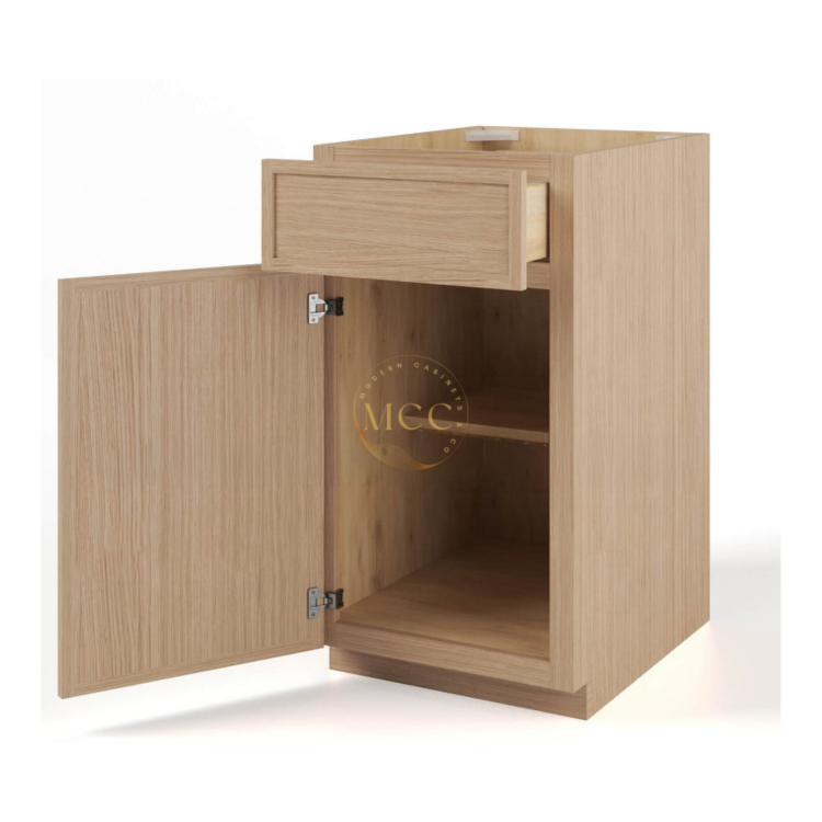 Slim Oak Shaker Base Cabinet Single Door and Drawer