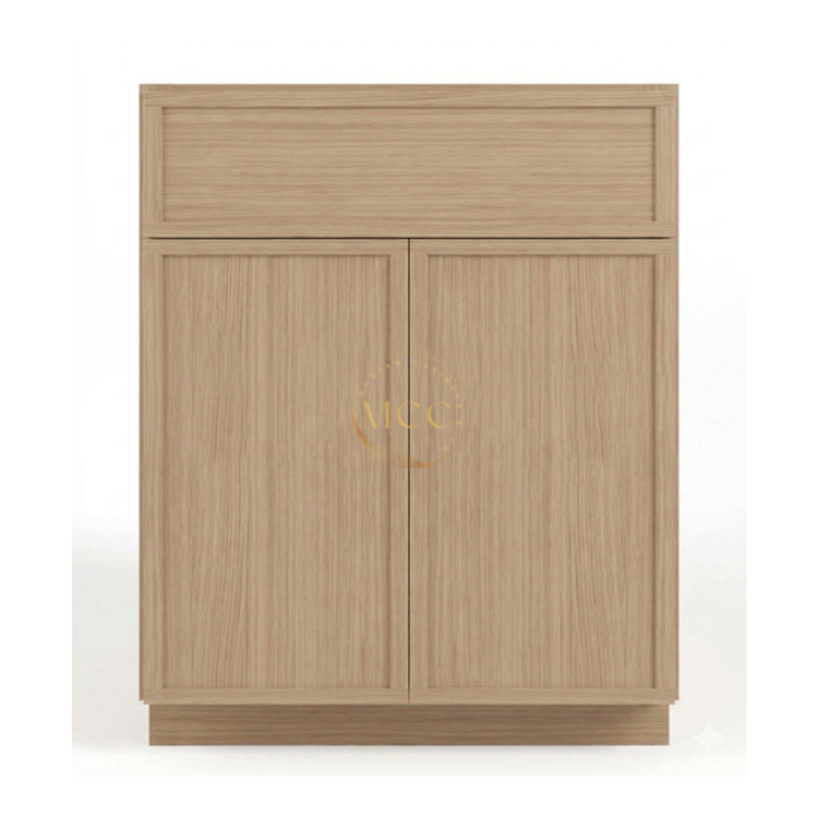 Slim White Oak Shaker Base Cabinet Double Door and Single Drawer - Image 2