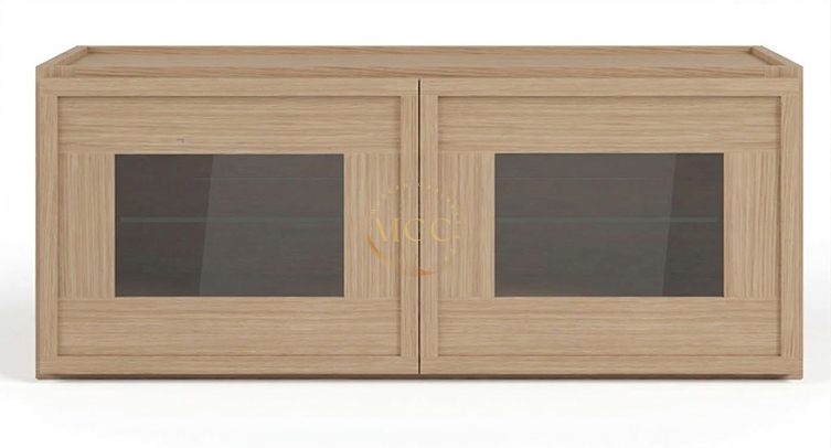 Slim White Oak 12″ H Double Door Wall Cabinet with Glass Doors