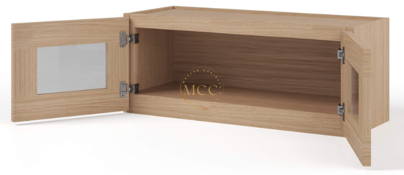 Slim White Oak 12″ H Double Door Wall Cabinet with Glass Doors - Image 2