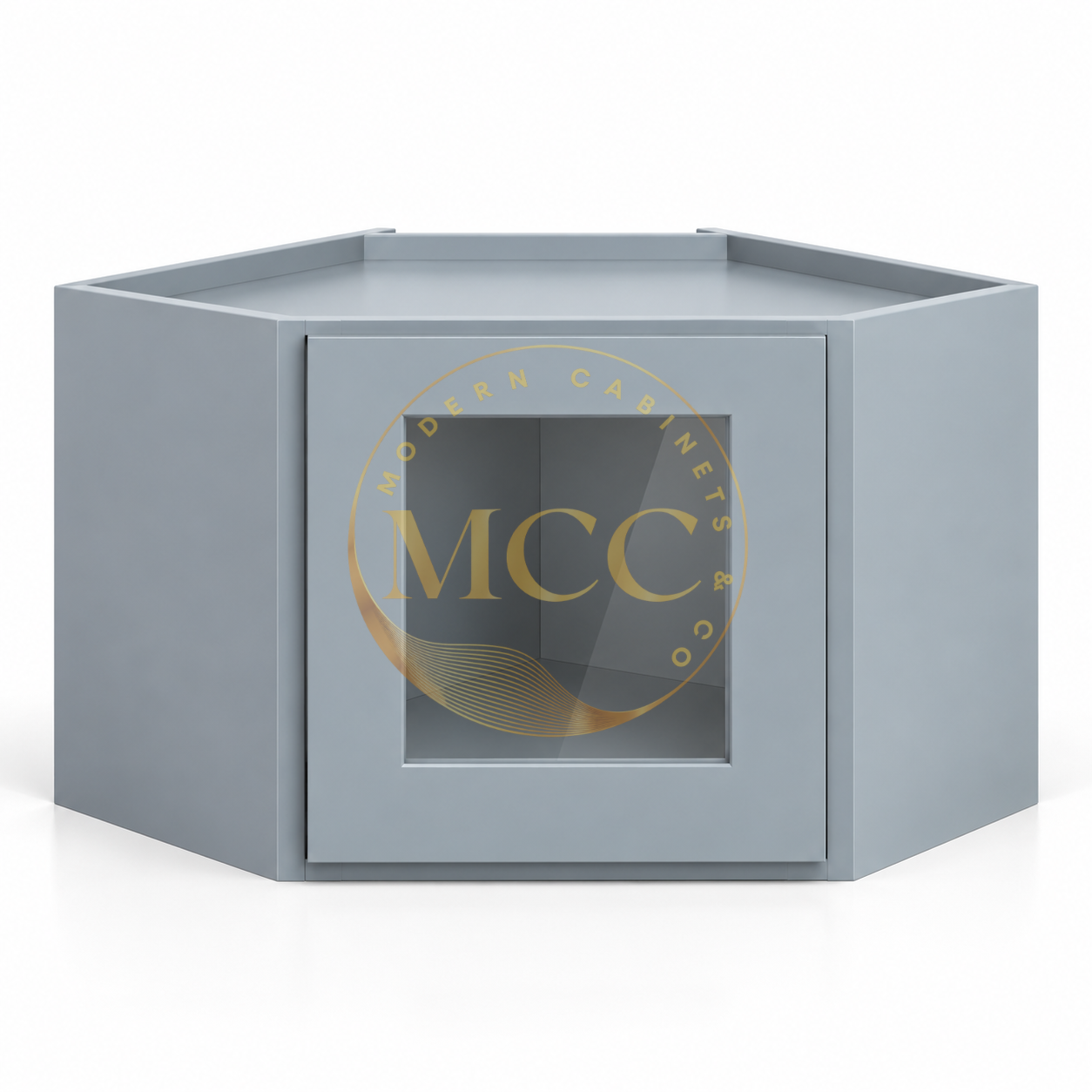 Shaker Gray 12″ x 24″ Diagonal Corner Wall Cabinet with Glass