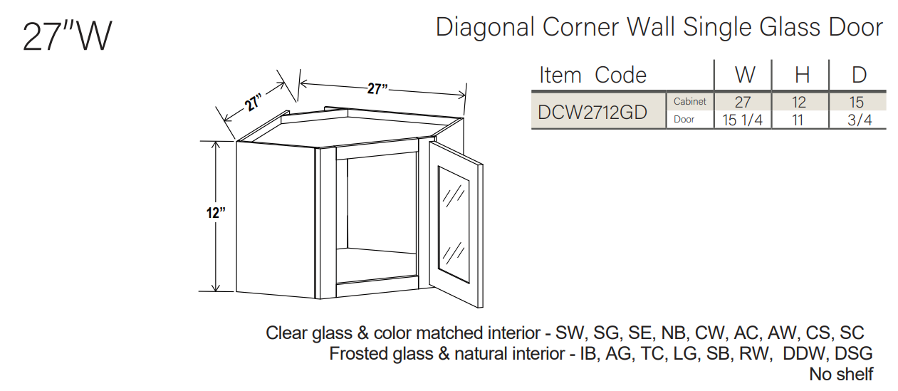 Slim White Oak 12″ x 24″ Diagonal Corner Wall Cabinet with Glass - Image 3