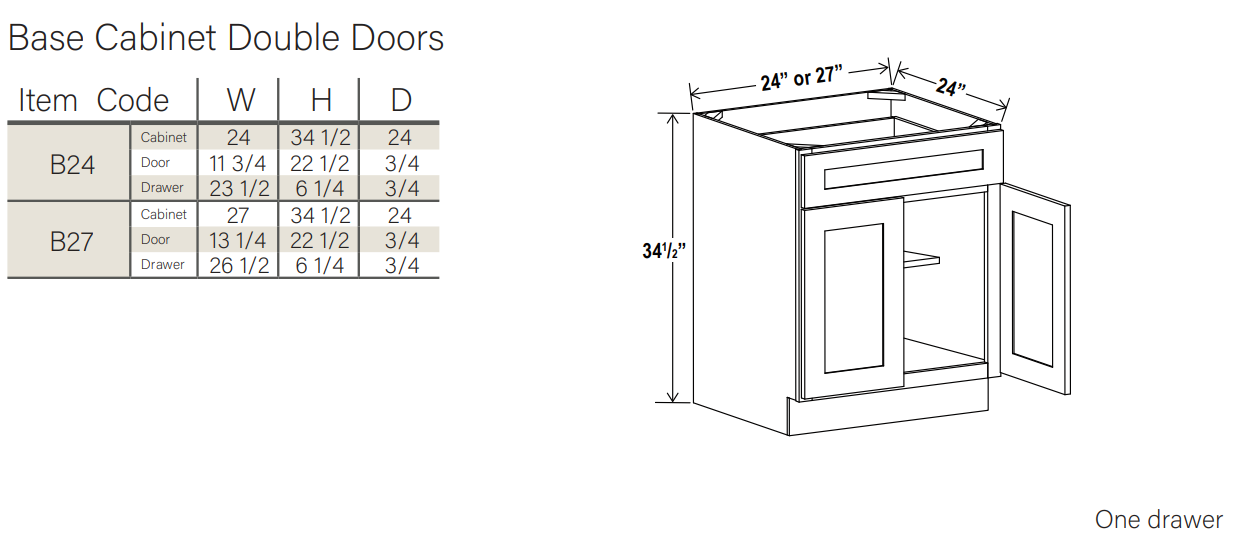 Slim White Oak Shaker Base Cabinet Double Door and Single Drawer - Image 3