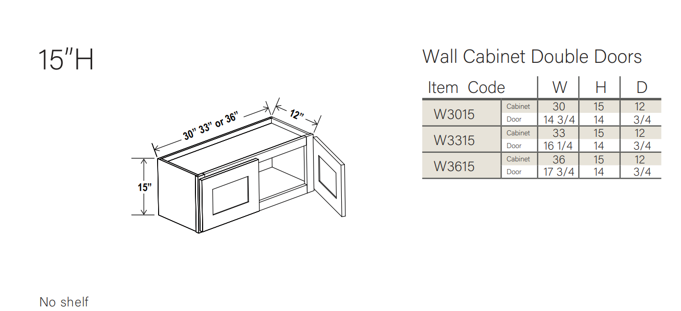 Slim White Oak 15″ H Double Door Wall Cabinet - Image 3