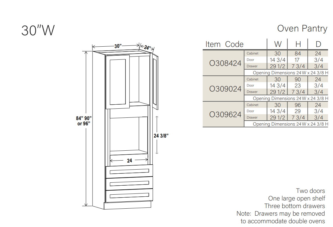 Shaker Gray 30″ W Double Door Oven Pantry Cabinet with Three Drawers - Image 2