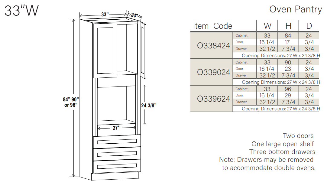 Slim White Oak 33″ W Double Door Oven Pantry Cabinet with Three Drawers - Image 3