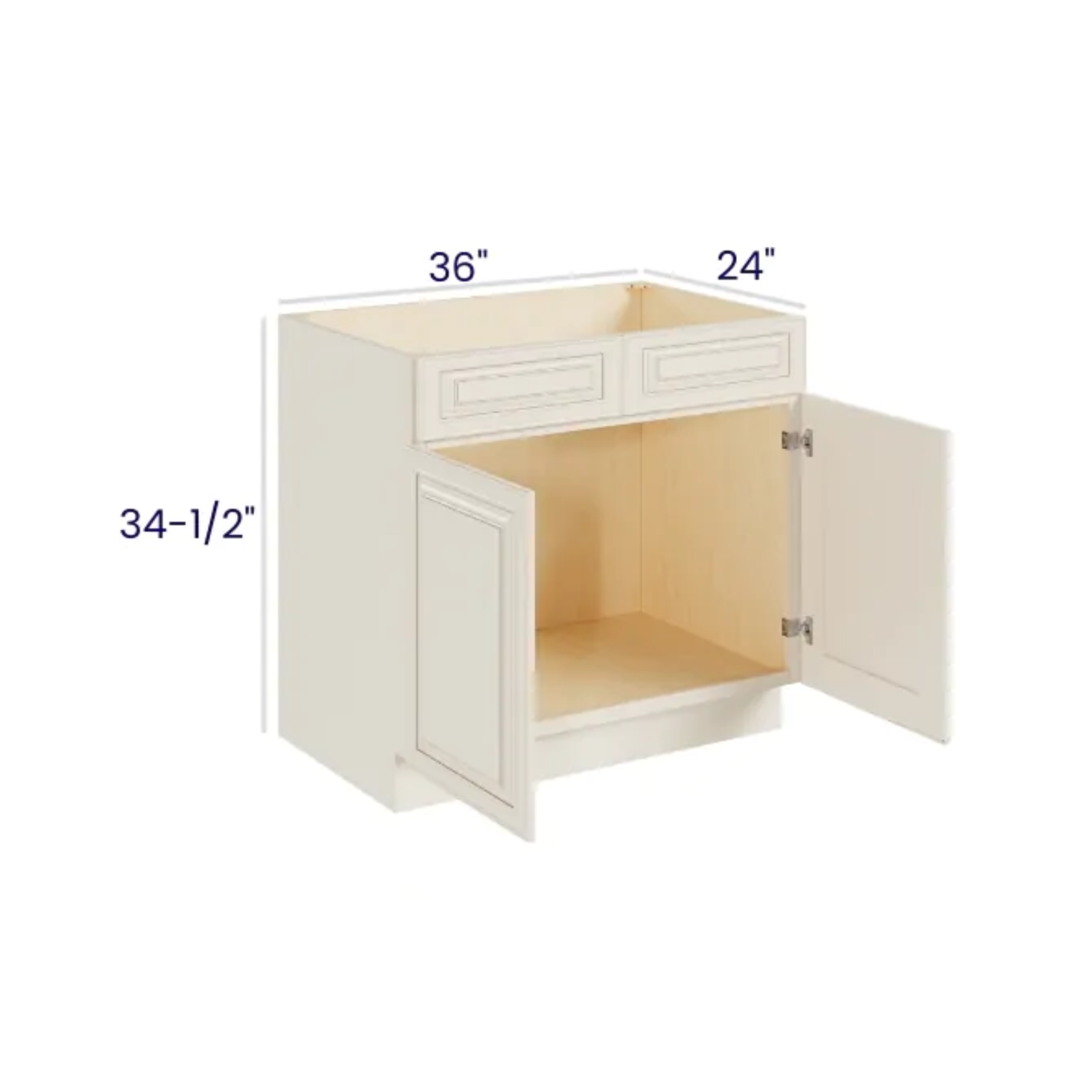 Charleston White - Sink Base - 36"W X 24"D X 34-1/2"H With 2 Door And 2 Dummy Drawers
