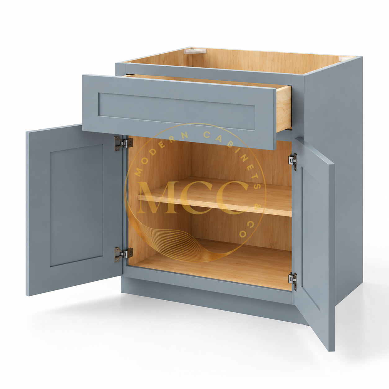 Shaker Gray Base Cabinet with Double Doors & Single Drawer - Image 2