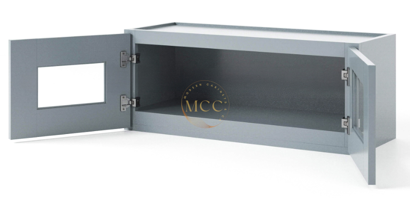 Shaker Gray 12″ H Double Door Wall Cabinet with Glass Doors