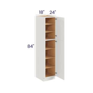 Slim Dove White - Utility Pantry - 18"W X 24"D X 84"H. Two Adjustable Top Shelves, Three Bottom Shelves. Note: Roll Out Shelf Kits Available.