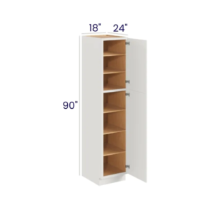 Slim Dove White - Utility Pantry - 18"W X 24"D X 90"H. Two Adjustable Top Shelves, Three Bottom Shelves. Note: Roll Out Shelf Kits Available.