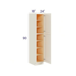 Charleston White - Utility Pantry - 18"W X 24"D X 90"H. Two Adjustable Top Shelves, Three Bottom Shelves. Note: Roll Out Shelf Kits Available.